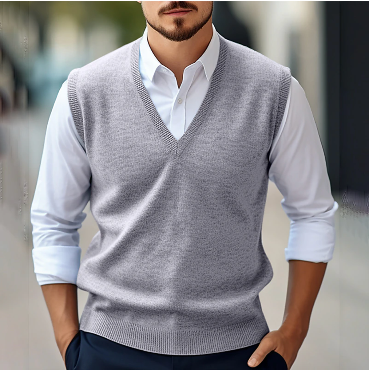Product Image for Fudus | Klassische V-ausschnitt Weste Und Langarmshirt Für Männer, Grau / S