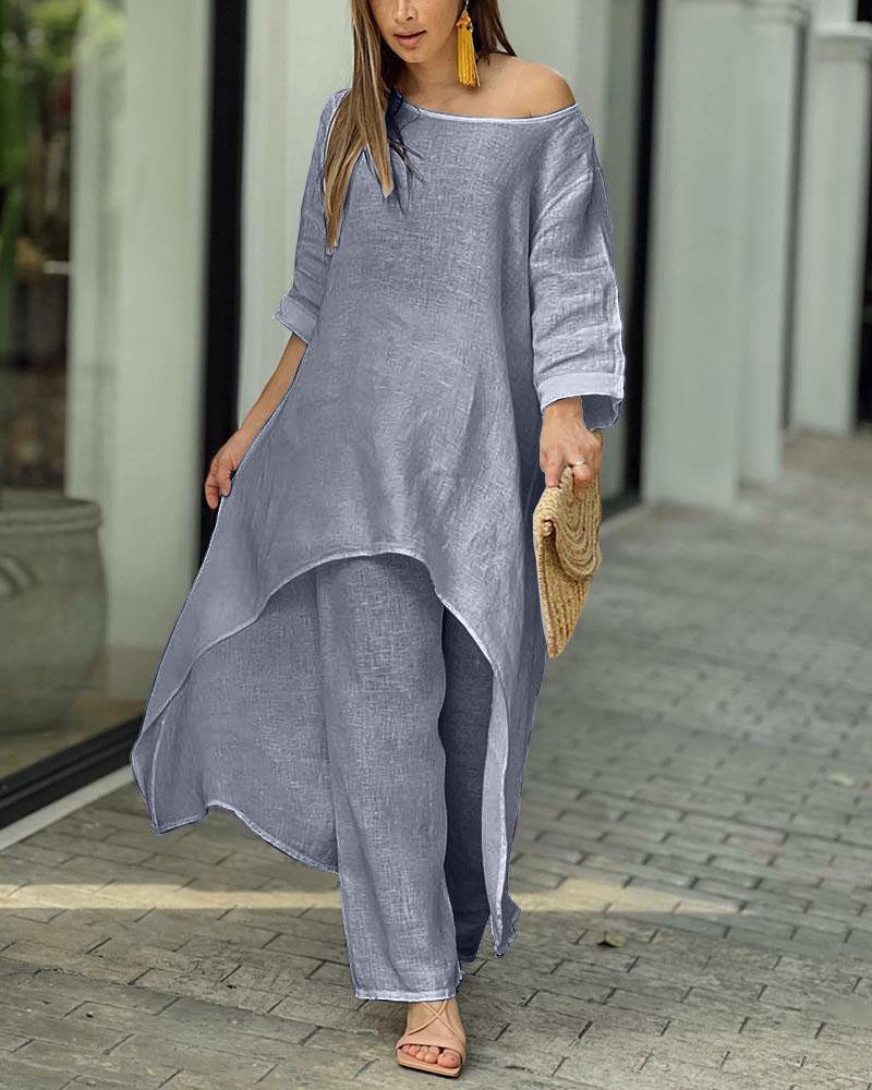 Product Image for Fudus | Schicke Leinen Tunika & Hosen Kombination Für Damen, Grau / M