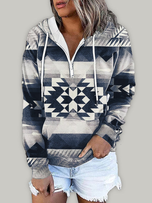 Product Image for Fudus | Neuer ethnischer Tribal-Print Kapuzenpulloverjacke Oberteil, Schwarz / 5XL