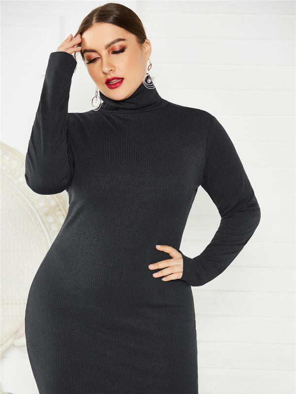 Product Image for Fudus | Graues Langarm Turtleneck Midi Kleid, Schwarz / 3XL