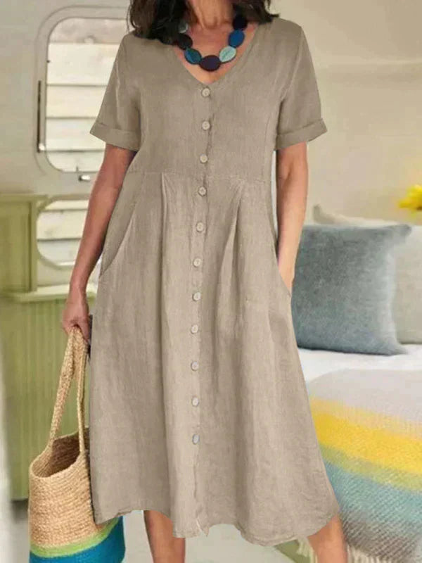 Product Image for Fudus | Sommer Leinen Traumkleid für Frauen, Beige / 2XL