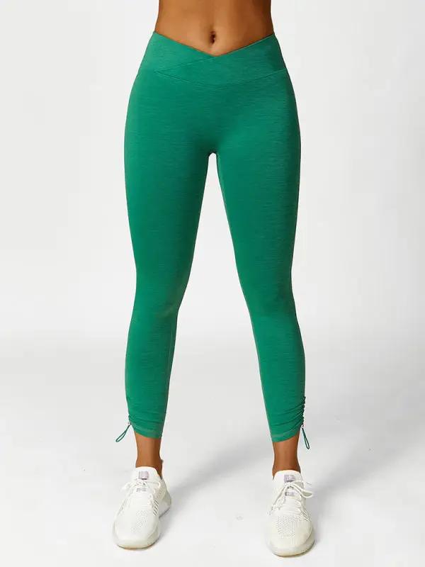 Product Image for Fudus | Neue Kordelzug Yoga-Bekleidung atmungsaktive einfarbige Laufleggins, Grün / L