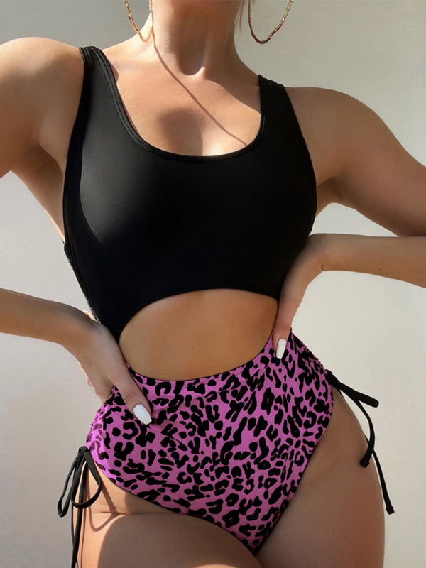 Product Image for Fudus | Neuer Leopardenmuster U-förmiger Bikini Spa Badeanzug sexy Träger Badeanzug, Helles Pink / S