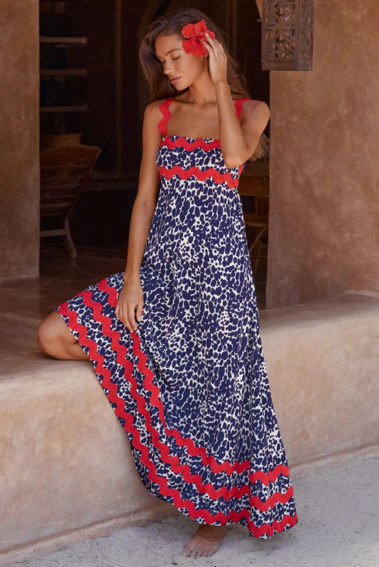 Product Image for Fudus | Neue Stil kleine florale Wellen-Träger A-Linien-Kleid, Purpurblau marine / XL