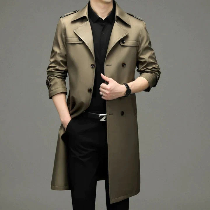 Product Image for Fudus | Trenchcoat Für Herren Stylische Longjacke in Dunkelblau Mit Kariertem Innenfutter, Beige / XL