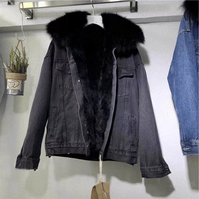 Product Image for Fudus | Klassische Jeansjacke Für Damen Mit Futter Aus Kunstfell, Schwarz / M.
