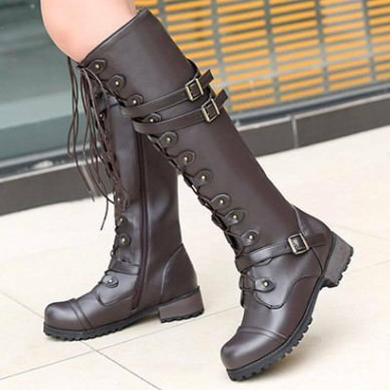 Product Image for Fudus | Stiefel Schnürstiefel Knielange Lederstiefel, Kastanienbraun / 39