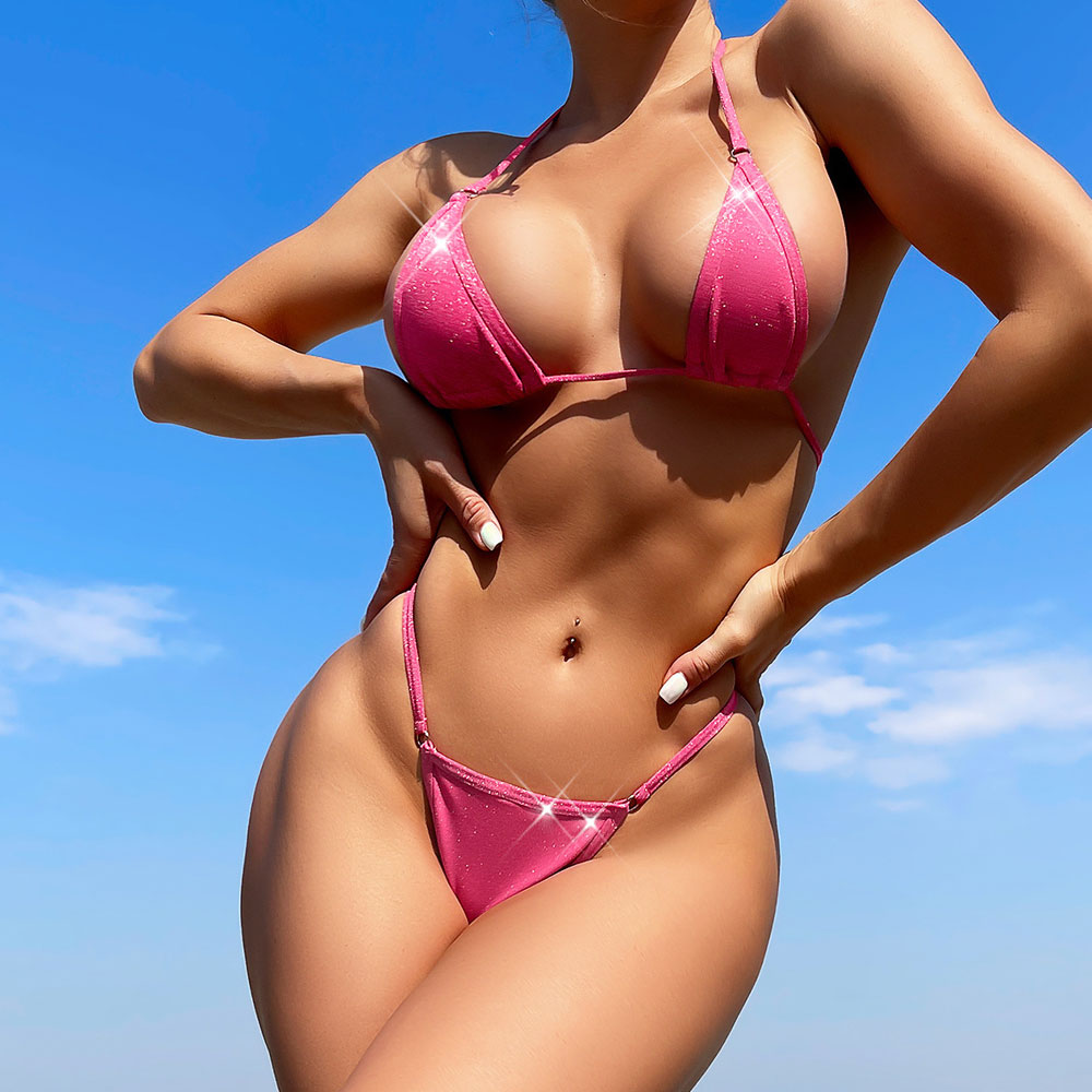 Product Image for Fudus | Funkelnder O-Ring String Thong Slide Mikro Dreieck Brasilianisches Zweiteiliges Bikini Badeanzug, Rose / S