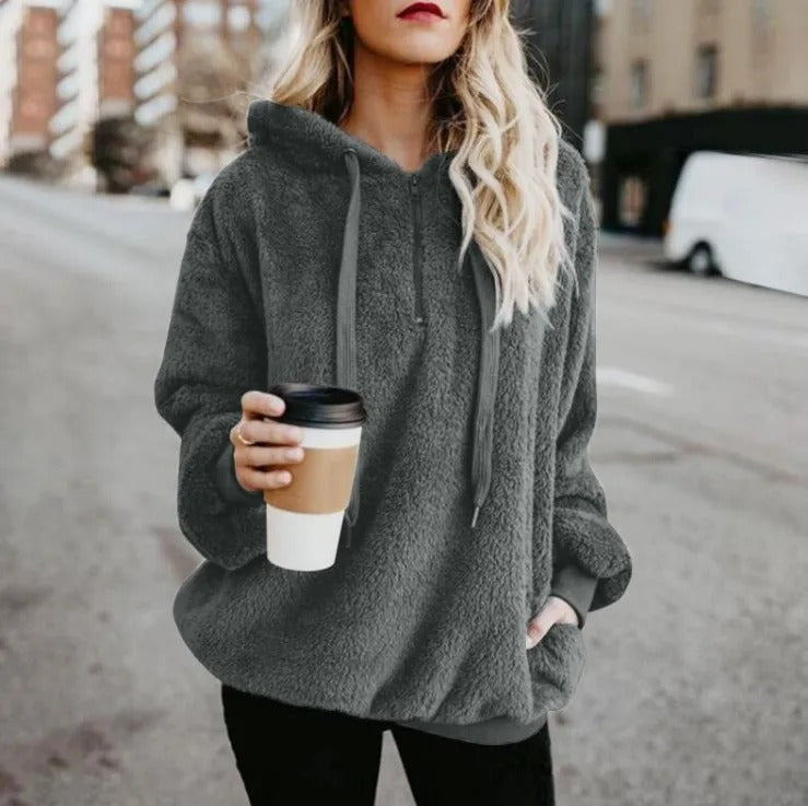 Product Image for Fudus | Sweatjacke Plüsch Damen Mit Reißverschlusstaschen Für Den, dunkelgrau / S