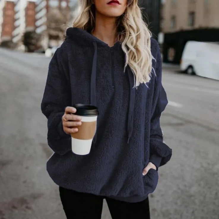 Product Image for Fudus | Sweatjacke Plüsch Damen Mit Reißverschlusstaschen Für Den, Blau / L