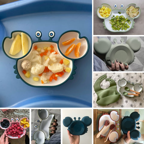 Set repas bébé avec couverts personnalisés - Crabe bleu