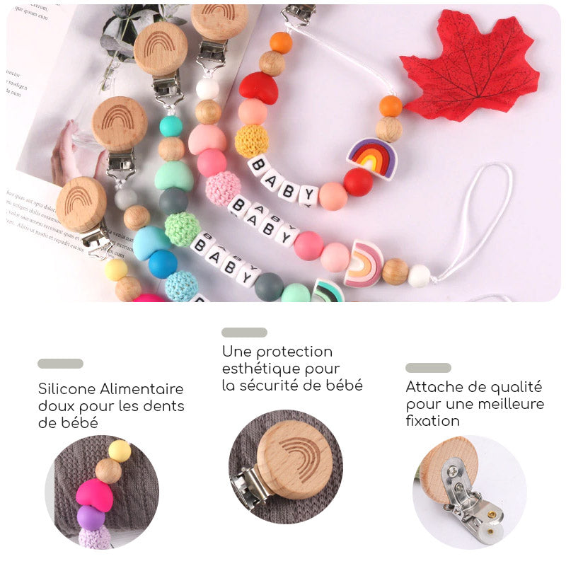 Attache tétine personnalisée silicone arc-en-ciel