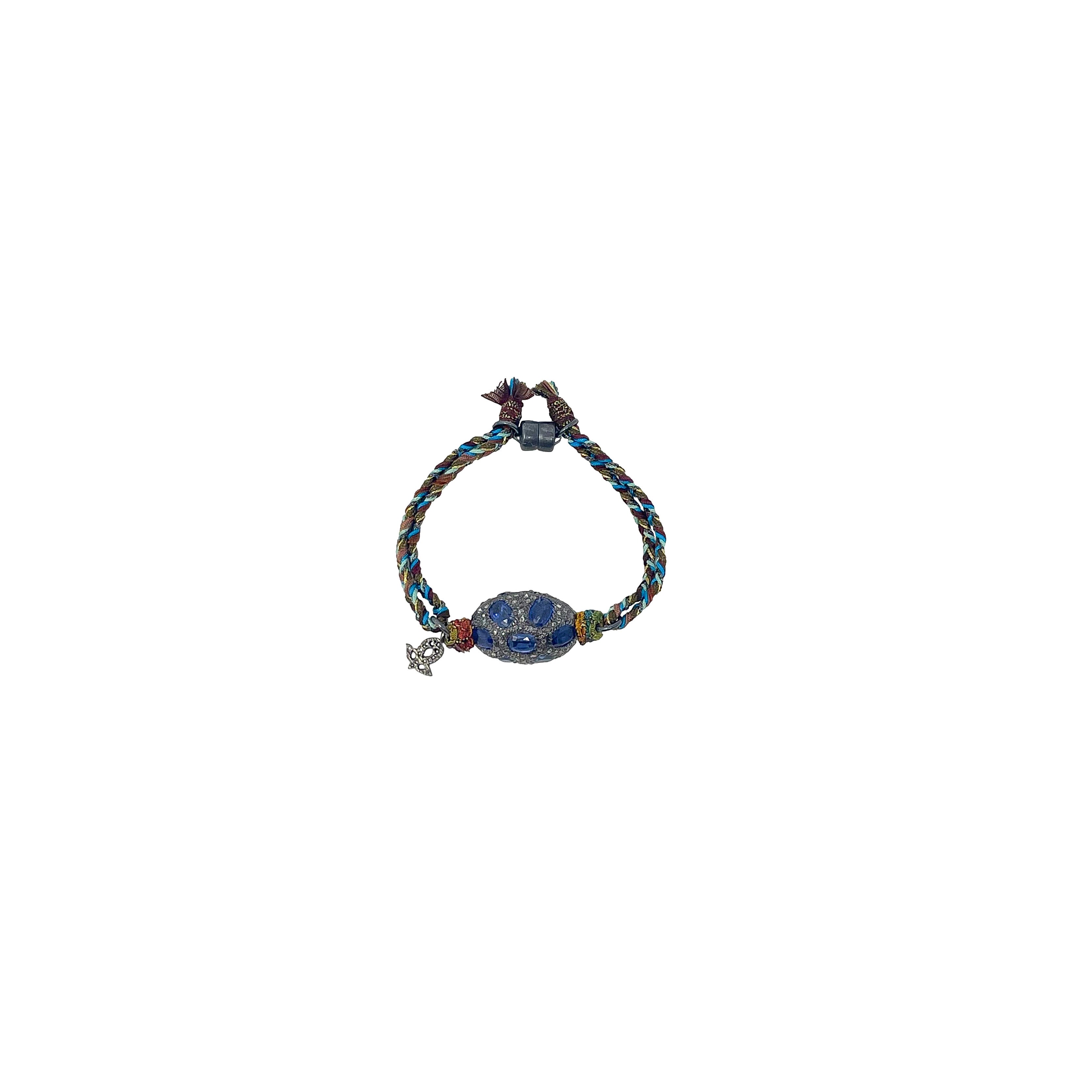.Multi Colored Bracelet with Sapphire + Diamond Pendant