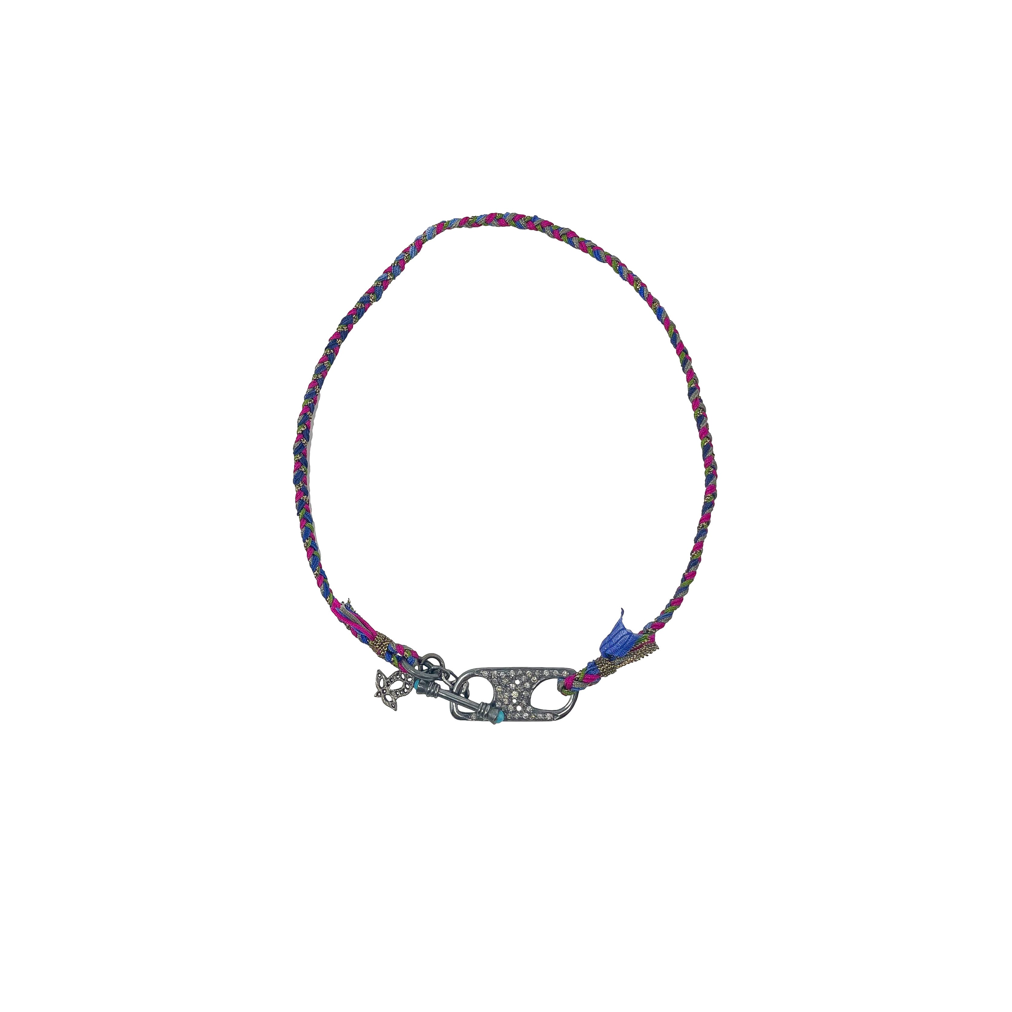 .Multi Colored Wrap Bracelet with Diamond Pendant