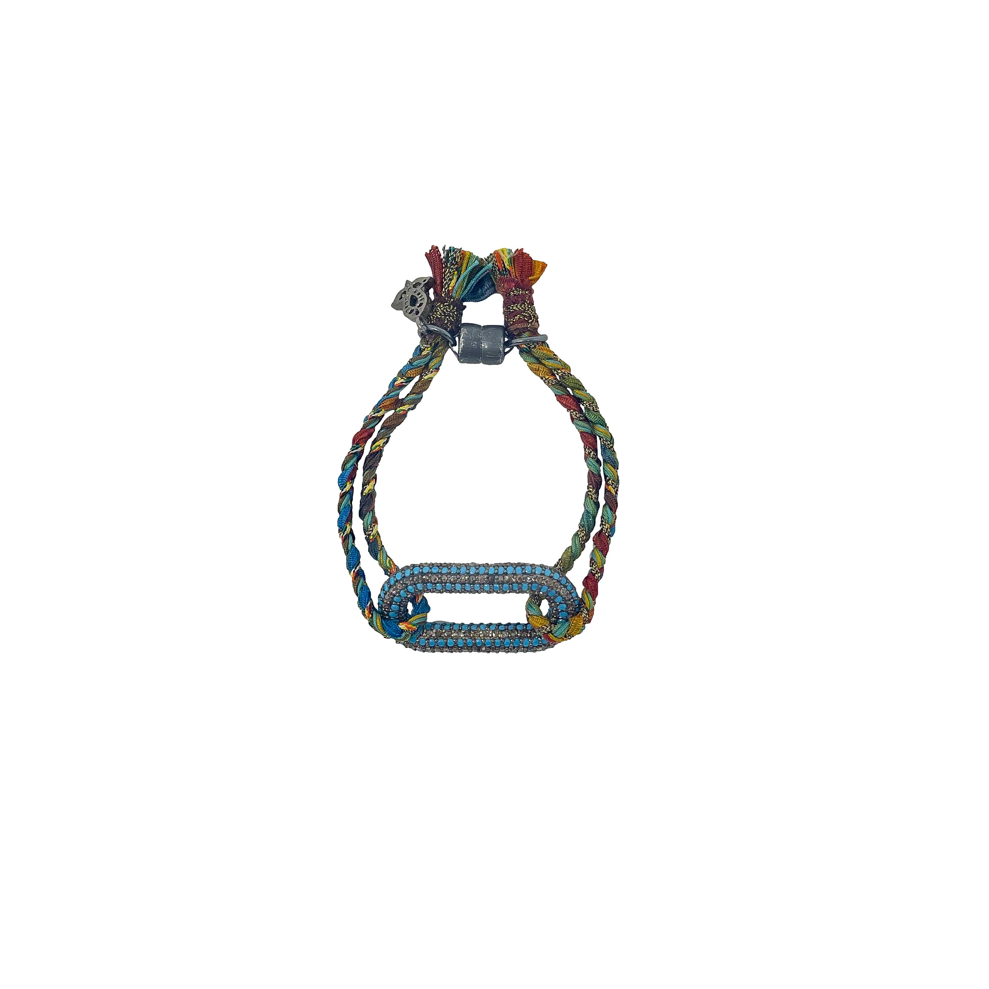 .Multi Colored Bracelet with Turquoise + Diamond Pendant