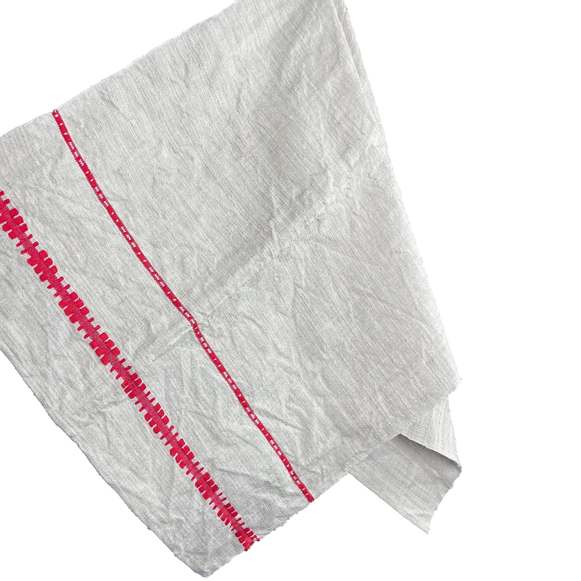 Cream + Red Hemp Towel