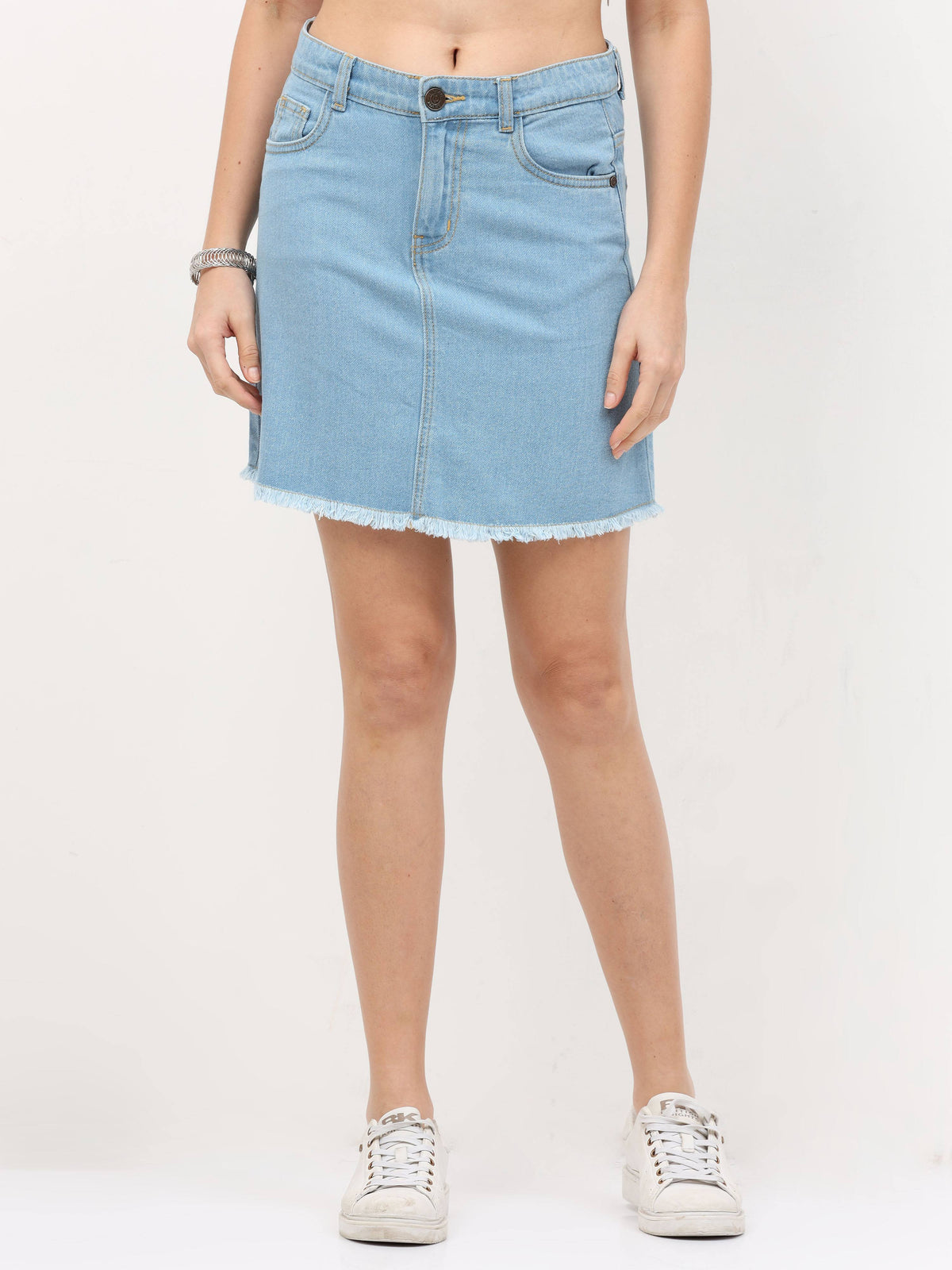 Buy Hight Waist Sky Blue Denim skirt Online | Urban Poche