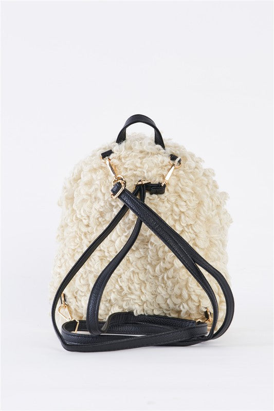 Fuzzy Faux Fur Teddy Bear Mini Backpack /1 Bag