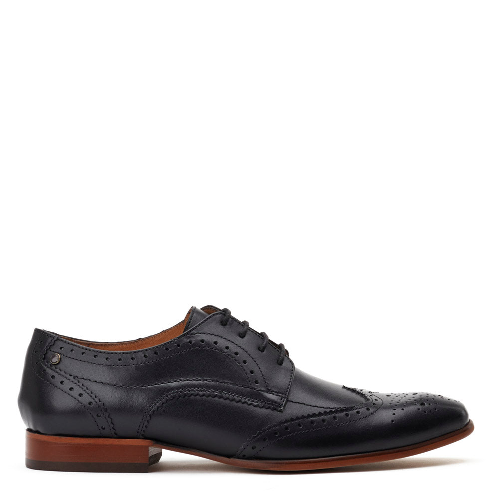 Base London Mens Barbera Waxy Black Leather Brogue Shoes UK 8