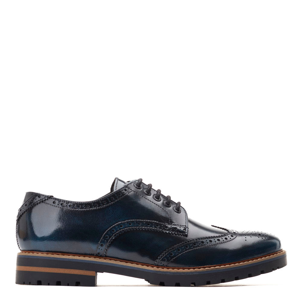 Base London Mens Gibbs Hi Shine Navy Leather Brogues Shoes UK 10