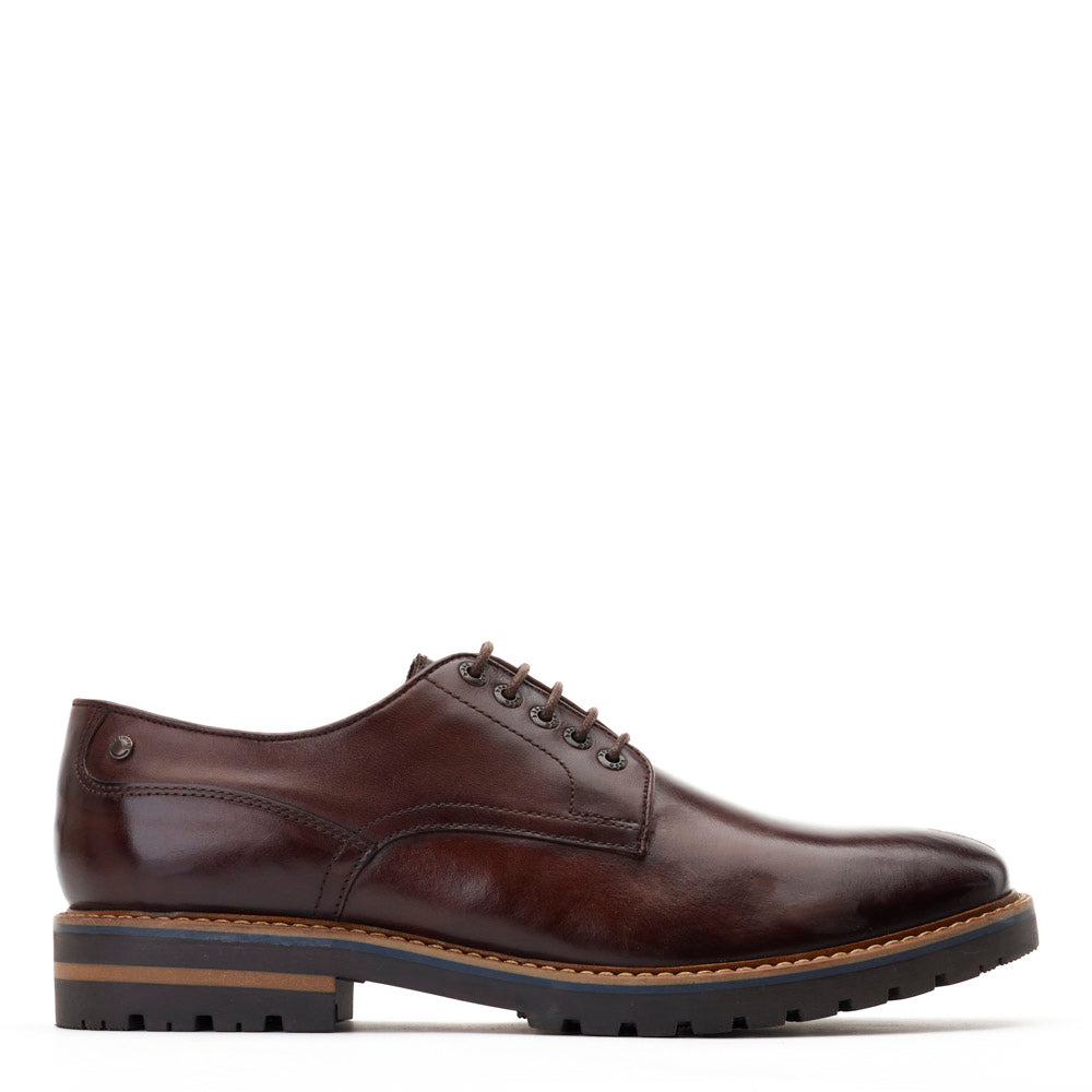 Base London Men’s Halsey Washed Brown Leather Derby Shoe UK 5