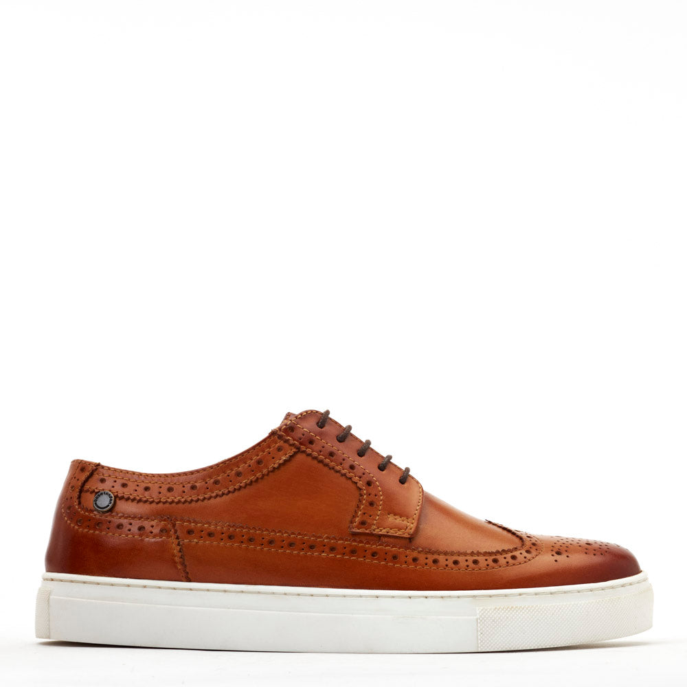 Base London Mens Mickey Washed Tan Leather Brogue Sneaker UK 5