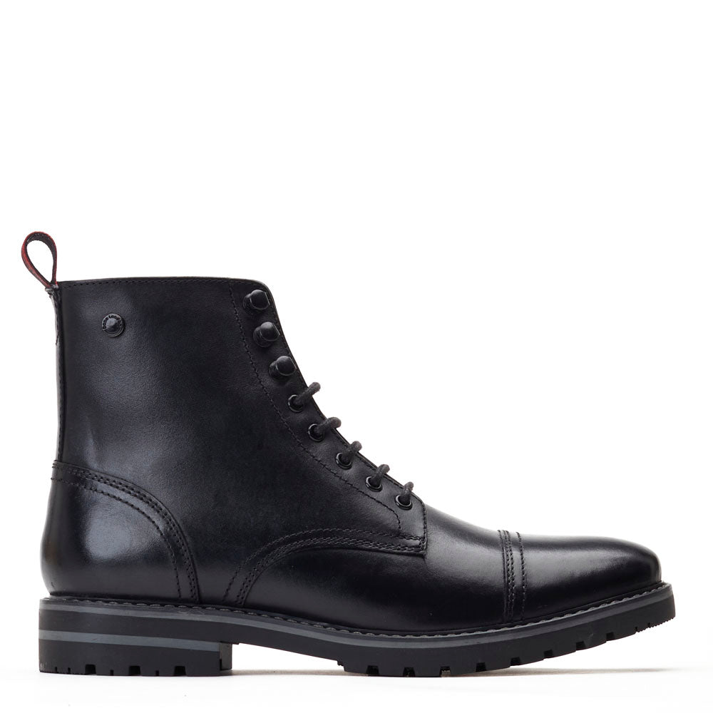 Base London Mens Sparrow Waxy Black Leather Toe Cap Boots UK 6