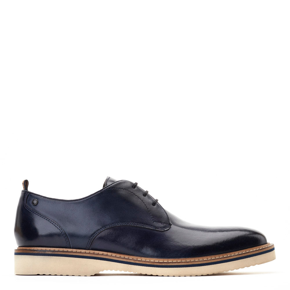 Base London Mens Woody Washed Navy Leather Derby Shoes UK 5