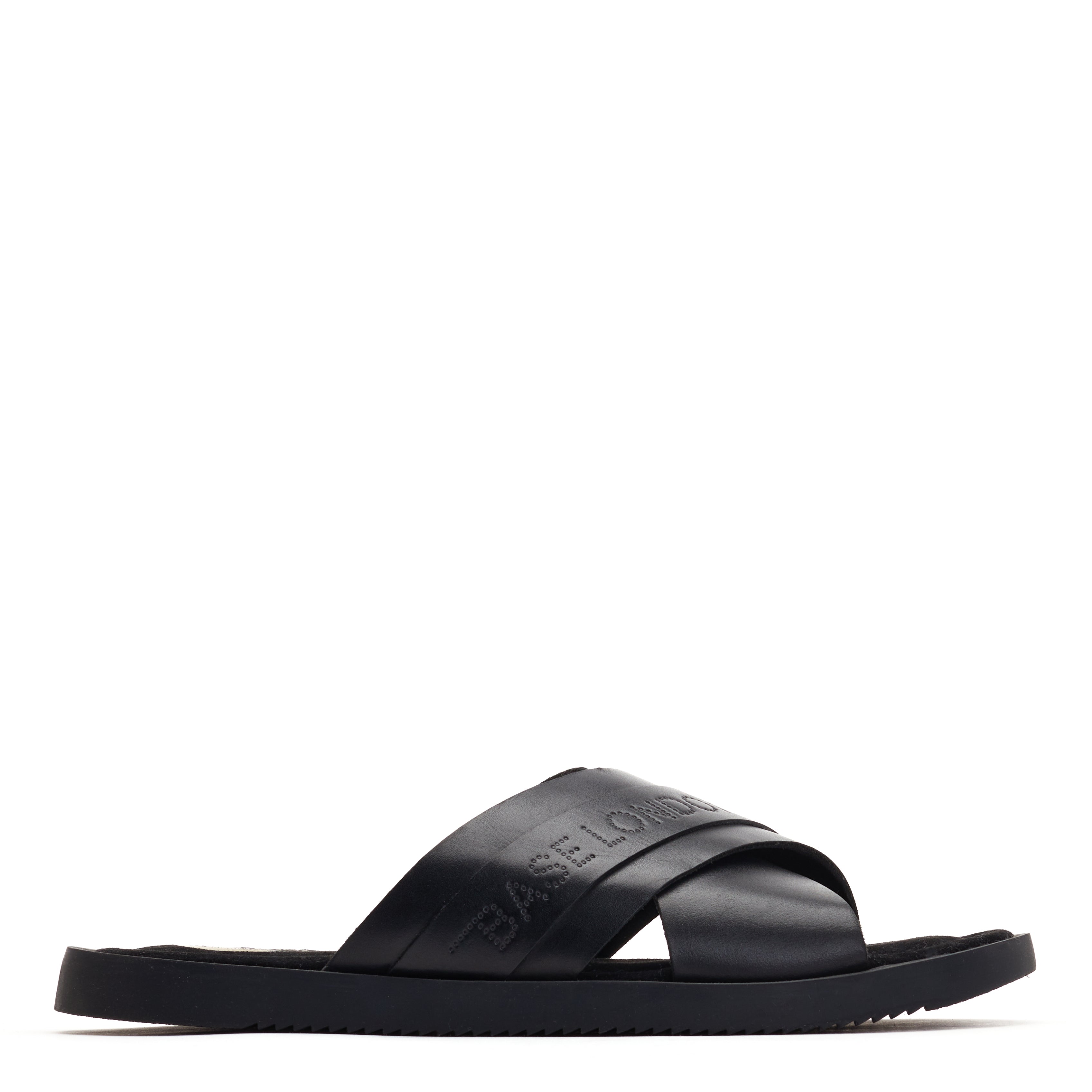 Base London Mens Vega Waxy Black Leather Slide Sandal UK 8