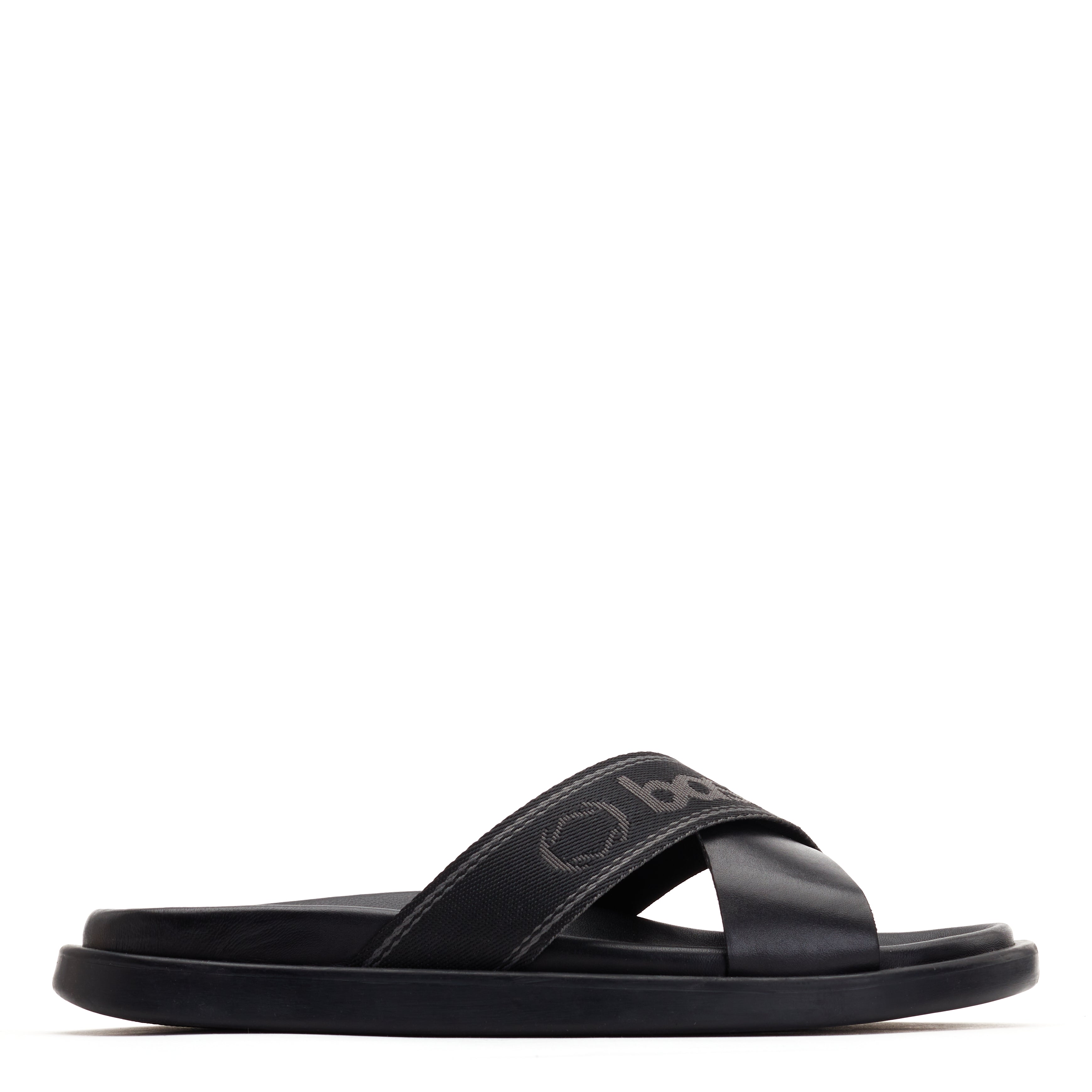 Base London Mens Oracle Waxy Black Leather Slide Sandal UK 6