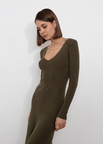 Designer Knitted Dress Khaki