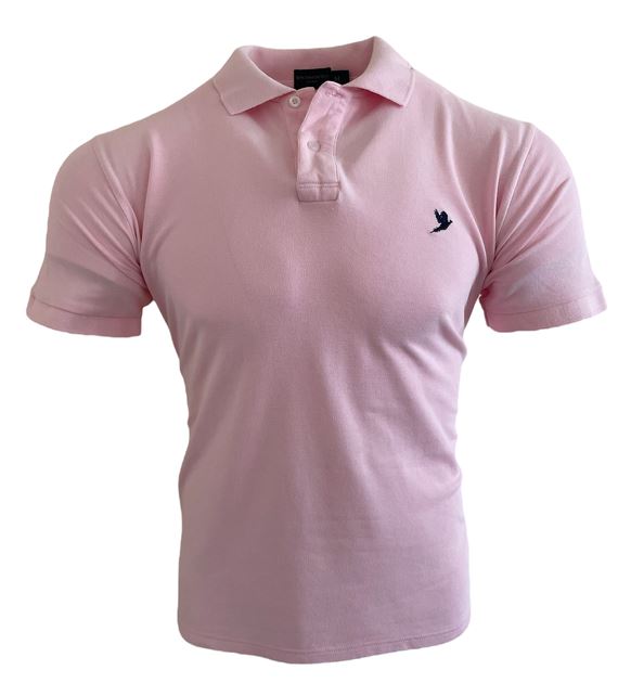 MEN'S CLASSIC POLO SHIRT PINK WITH EMBROIDERED LIGHT BLUE PHEASANT INSIGNIA