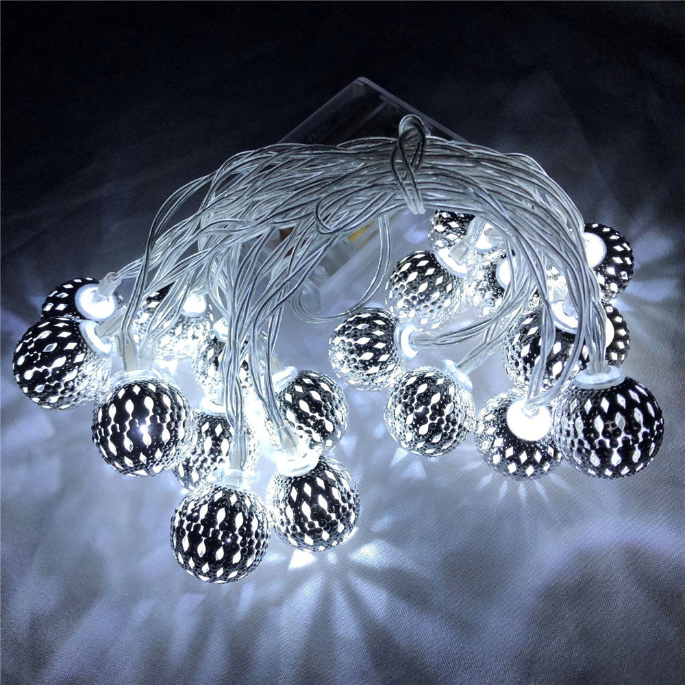 Fairy Moroccan Hollow Metal Ball LED String Lights Battery Powered for Wedding Holiday Indoor Outdoor Decoration