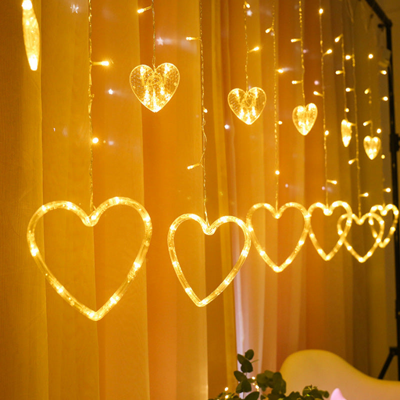 LED Heart Shaped Curtain String Lights Multicolor Fairy Lights Valentine's Day Party Home Furnishing Indoor Outdoor Decoration