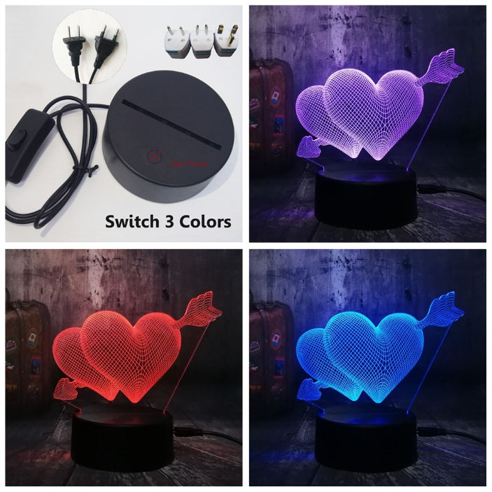 LOVE Romantic 3D Arrow Through the Heart LED Night Light Desk Lamp Wedding Bedroom Decor Lovers & Couple & Sweetheart Best lamp