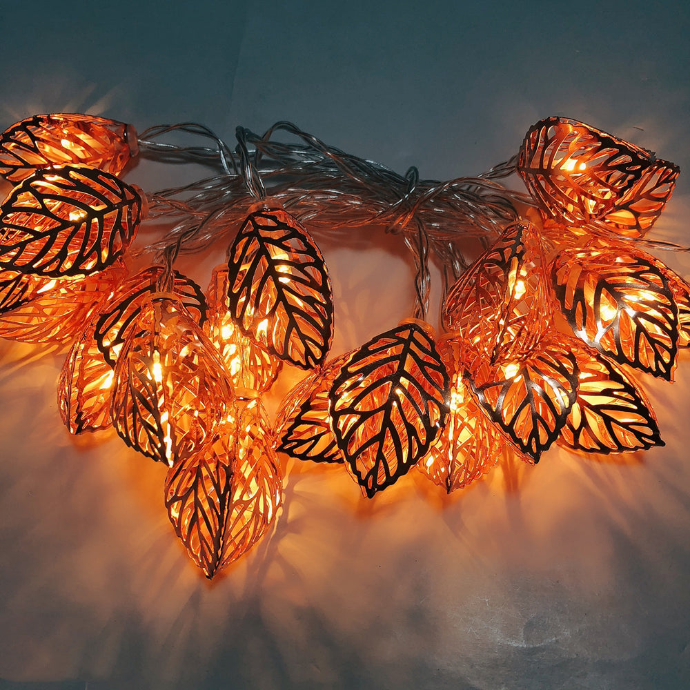 Leaves Shape Led String Light Retro Iron Rose Gold Metal Party Wedding Christmas Birthday Home Decoration Lantern String Lamp