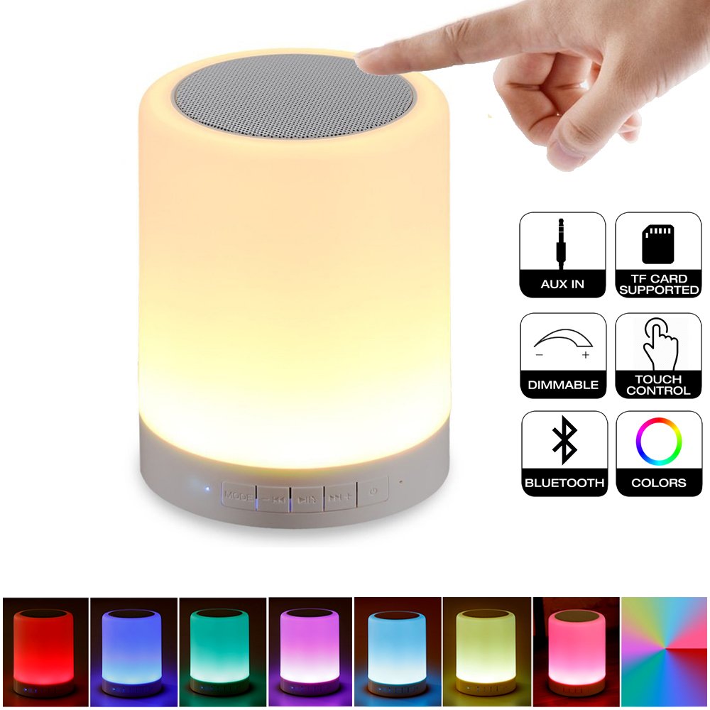Table Lamp Portable Bluetooth Speaker,Rechargeable Night Light,Touch  Lamps + Dimmable Warm White Light & Color Changing RGB