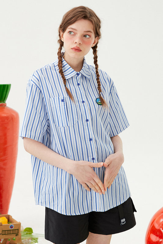 Little Duck Blue Striped Short-Sleeved Shirt