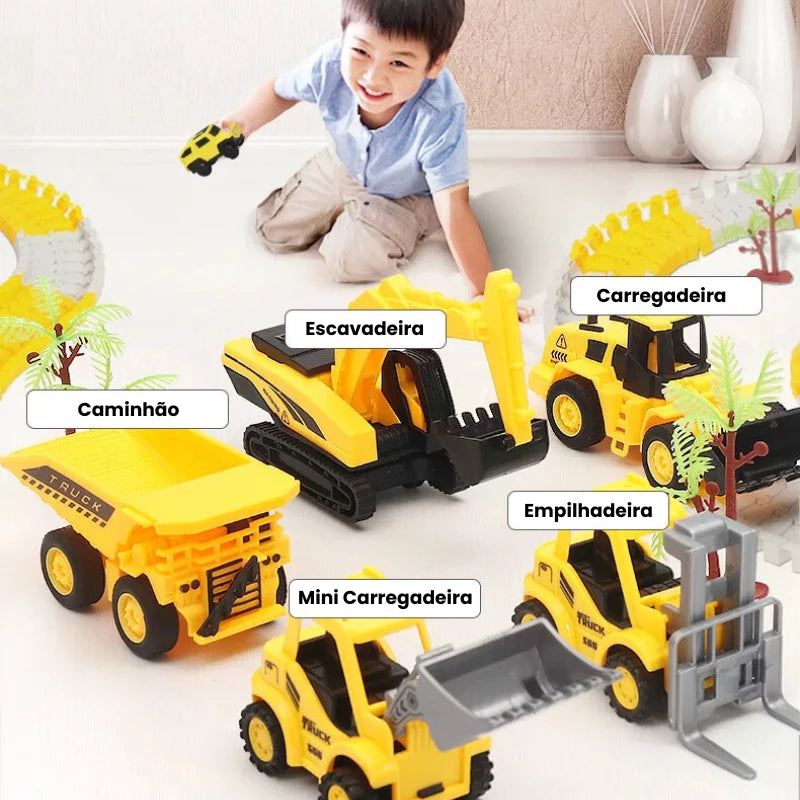 Conjunto de veículos e ferramentas de construção em Pista de Carrinho e Brinquedo Infantil