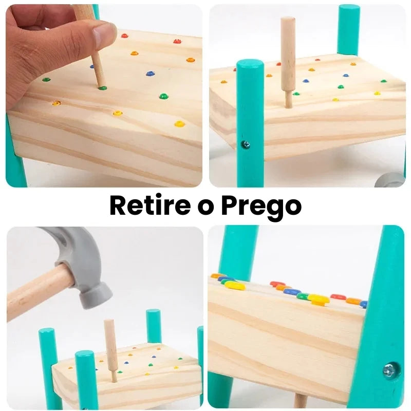 Detalhes do Brinquedo de Madeira Montessori com pregadores e martelo educativo