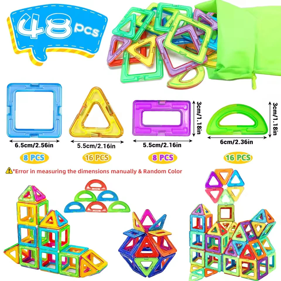 Blocos Magnéticos grandes kit 48 peças brinquedo educativo e brinquedo magnético para criatividade infantil