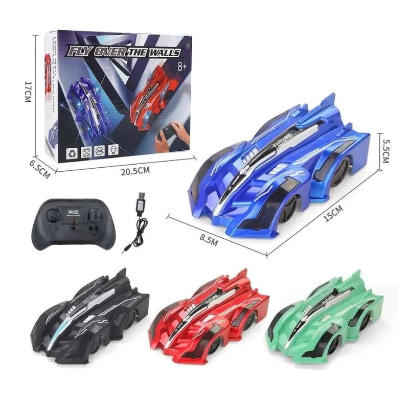 Kit Carrinho de Controle Remoto escalador de paredes com controle remoto, disponível em azul, preto, vermelho e verde
