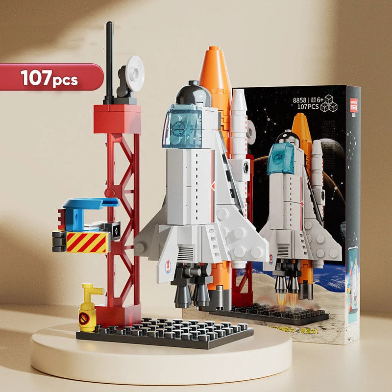 Nave espacial construída com Blocos de Montar, perfeita para crianças explorarem a criatividade, 107 peças