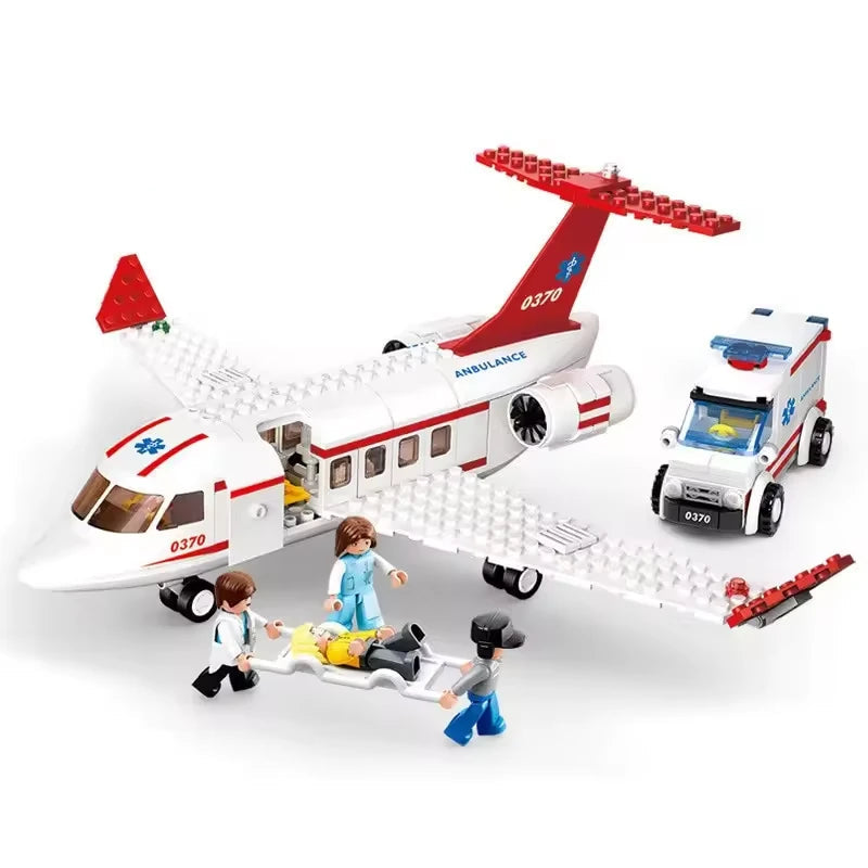 Arindolê Brinquedos Blocos de Montar Avião Ambulância com figuras e veículos de resgate para crianças