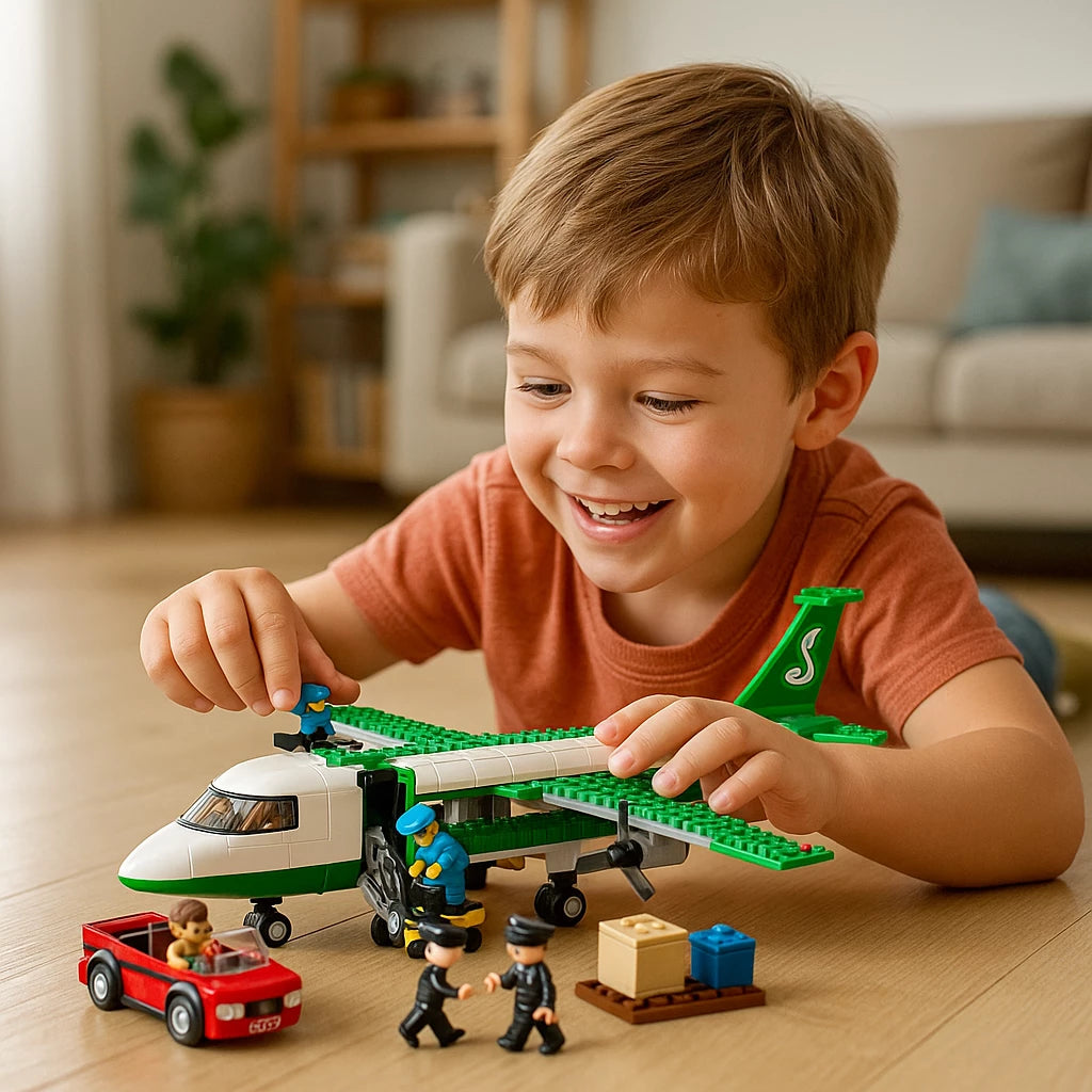 Criança brincando com  os Blocos de Montar de Avião