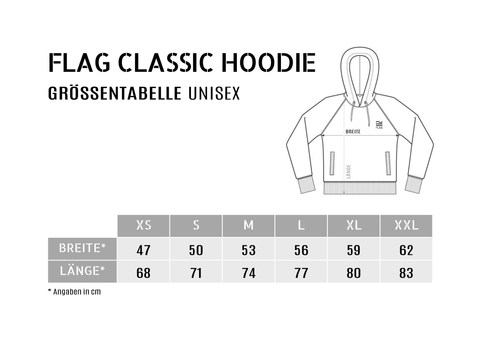 Größentabelle Community Hoodie Unisex