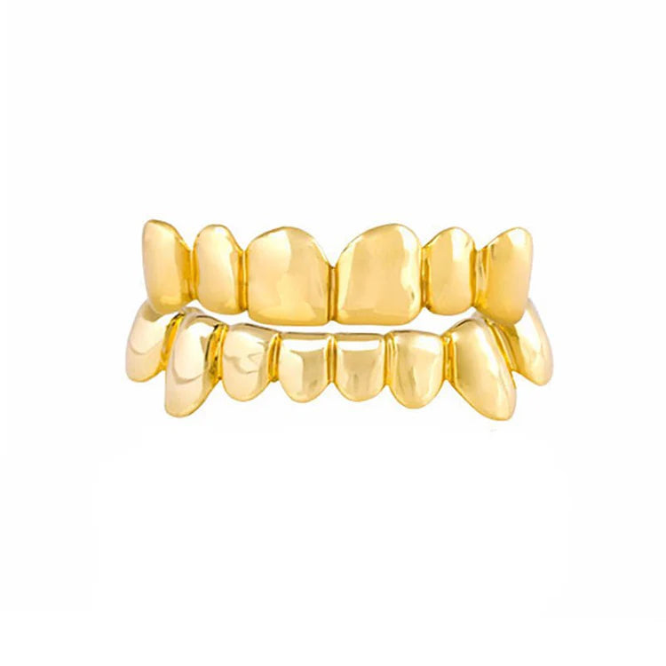 Solid Gold Grillz - Pullout Gold Teeth Top or Bottom