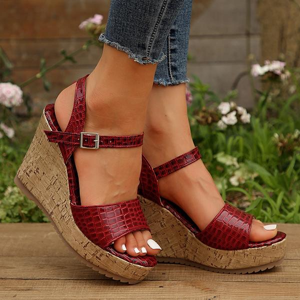 Women's Fashion Snake Pattern Buckle Wedge Sandals 48909410C