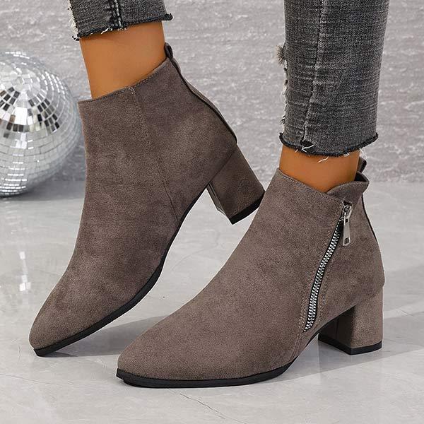 Women's Pointed-Toe Chunky Heel Ankle Boots with Side Zipper 40227260C