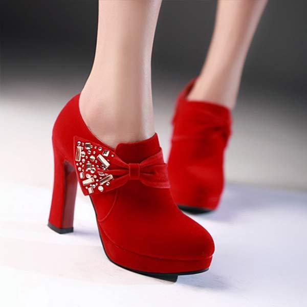 Women's High Heel Shoes with Deep Vamp and Butterfly Bow 88649443C